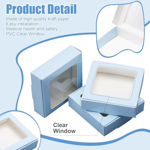 Zonon 30 Pcs Kraft Paper Boxes with Window 4.13 x 4.13 x 1.18 Inch Candy Packaging, Small Gift Boxes, Soap holder, Mini Treat Packaging for Bakery Chocolate Jewelry Display (Blue) - color: Blue