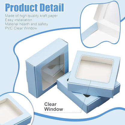 Zonon 30 Pcs Kraft Paper Boxes with Window 4.13 x 4.13 x 1.18 Inch Candy Packaging, Small Gift Boxes, Soap holder, Mini Treat Packaging for Bakery Chocolate Jewelry Display (Blue) - color: Blue