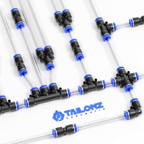TAILONZ PNEUMATIC 5/16 inch or 8mm od Push to Connect Fittings Pneumatic Fittings Kit 2 Spliters+2 Elbows+2 tee+2 Straight (8 pcs) - color: Blue, size: 8MM OD//8PCS