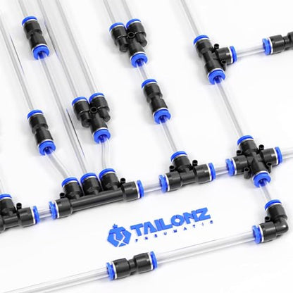 TAILONZ PNEUMATIC 5/16 inch or 8mm od Push to Connect Fittings Pneumatic Fittings Kit 2 Spliters+2 Elbows+2 tee+2 Straight (8 pcs) - color: Blue, size: 8MM OD//8PCS