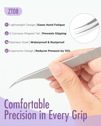 BEYELIAN Eyelash Extension Tweezers, Professional sticker tweezers | Eyelash Extension Tweezers, Professional sticker tweezers for crafting Curved Tip Stainless Steel JT09 - style: JT09