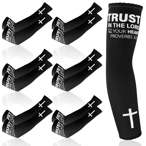 Shyyween 6쌍 Faith Cross 팔 슬리브 아버지의 날 종교 압박 팔 슬리브 남성용 여성용 야구 풋볼 UV - color: 블랙., size: 미디움