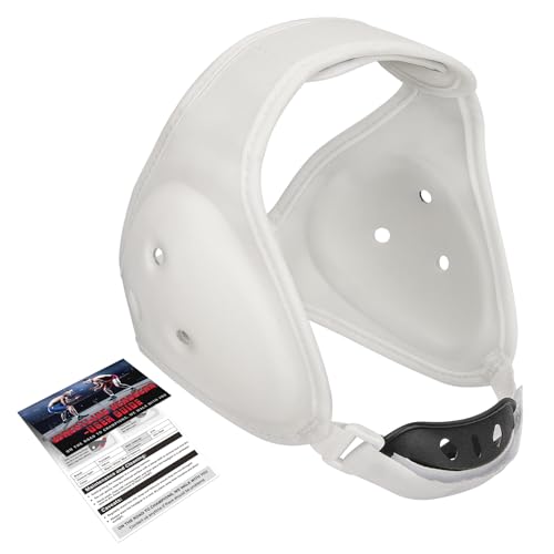 Trymaker Wrestling Headgear, Head Gear with Chin Cup, Sorf Ear Guard for Men, MMA, Jiu-Jitsu (for Users Aged 12+) - size: L (21 1/4" - 25 1/4"), style: White