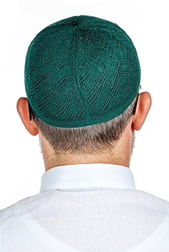 ihvan online Turkish Muslim Knitting Kufi Hats for Men, Taqiya, Takke, Peci, Islamic Caps, Islamic Gifts, Standart Size - color: Light Green