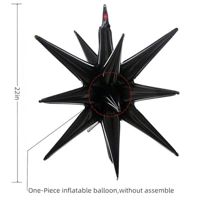 블랙 스타 풍선 6개, 55.9cm(22인치) 블랙 스타버스트 풍선 스타 포일 마일라 풍선 생일 파티 결혼식 크리스마스 기념일 졸업 장식 - color: 블랙.