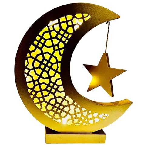 Eid Gift Crescent Moon Lamp Decor - Cordless Design for Bedroom, Living Room, Office, Nursery, 10.25”x8” Gold Moon Star Home Décor - color: Gold Moon Star