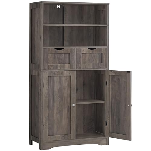 Iwell Tall Storage Cabinet with 2 Drawers & Adjustable Shelf, Bathroom Cabinet with Doors, Kitchen Pantry Storage Cabinets, Cupboard for Living Room, Dining Room, Entryway, Rustic Gray - color: Rustic Gray, size: 49.6"H