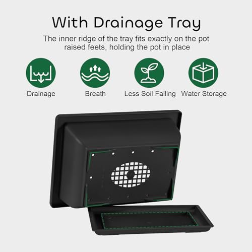 GROWNEER Bonsai Pots with Drainage Humidity Trays & 1 Repotting Mat, 3 Pcs 6.5 Inch Durable Small Bonsai Tree Training Pot Built in Mesh, Rectangle Planter Kit for Succulent Starter Indoor Outdoor - size: 3pcs/6.5x4.8in