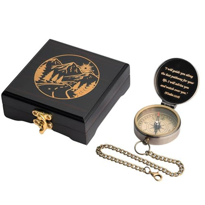 God's Guide & Blessing Compass, Trust in The Lord Compass, Wood Box Greeting, Inspirational Gift Men, Christian Boys Baptism Gifts, Graduation Day with Wooden Box - color: 1.Bronze GOD's Guide & Blessing Wooden Box