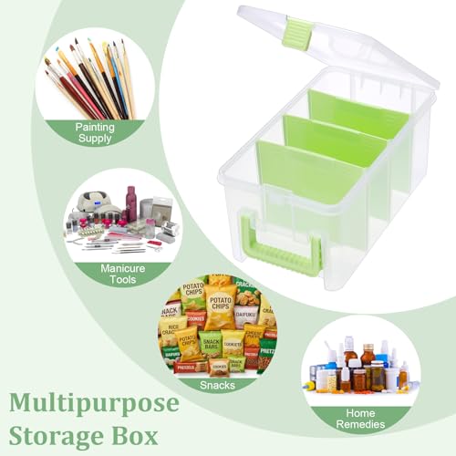 BTSKY Clear Plastic Dividing Storage Box with 4 Deep Compartment Sewing Box | 13.9x7.9x6.2 Inches Adjustable Storage Bin with Lid Portable Craft Container Multipurpose Art Supply Organizer Green - size: 13.9x7.9x6.2 Inches-Green