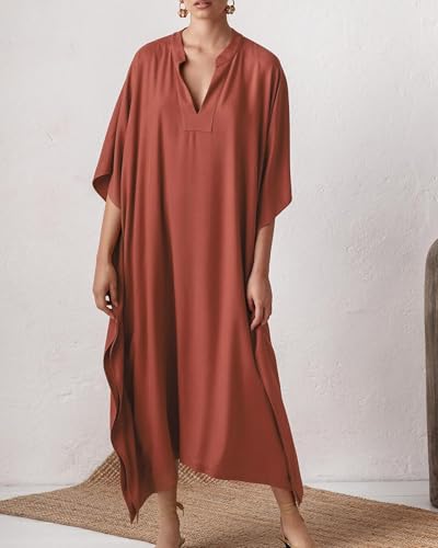 Bsubseach Women Kaftan Dresses Caftan Maxi Dress Swimsuit Cover Up Moomoo - color: B-orange Red