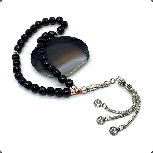 Shiny Black Glass Prayer Beads, Worry Beads, Tesbih, Tasbih, Tasbeeh, Misbaha, Masbaha, Subha, Sebha, Rosary (8 mm 33 Beads) - color: Shiny Black Glass Beads -8 mm 33 Beads-