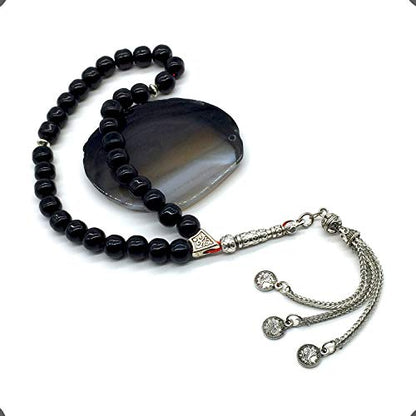 Shiny Black Glass Prayer Beads, Worry Beads, Tesbih, Tasbih, Tasbeeh, Misbaha, Masbaha, Subha, Sebha, Rosary (8 mm 33 Beads) - color: Shiny Black Glass Beads -8 mm 33 Beads-