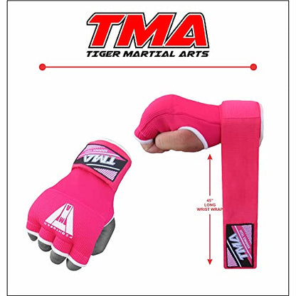 TMA Gel Padded Inner Gloves with Hand Wraps Boxing Gloves, Half Finger Elasticated Bandages, Kickboxing Wraps for Men, Women, Kids MMA, Muay Thai, Kickboxing (Pair) - color: Pink, size: Large-X-Large