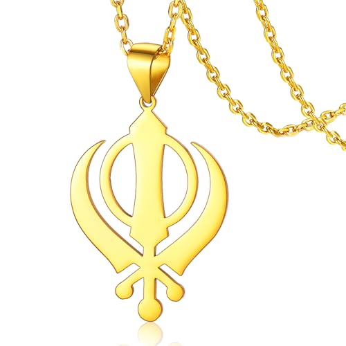 VASSAGO Sikhism Necklace Sikh Khanda Sword Necklace for Women Men - color: Khanda Gold