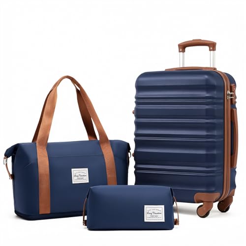 LONG VACATION Luggage Sets, 3 Piece, 20 Inch Carry On Hardshell Suitcase - color: NAVY, size: 3-Piece Set (20-Inch)