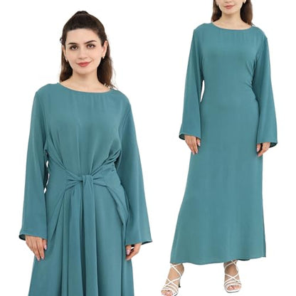 Abaya Dress for Muslim Eid Prayer Jilbab Dubai Women Maxi Kaftan Islamic Salah Dress Soft Muslim Women Clothes - color: Bluea, size: Large