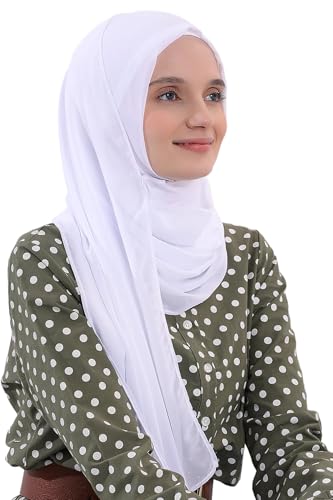 Aisha's Design Instant Chiffon Shawl for Women Modesty Turban Hijab Head Wrap Ready to Wear Women Headscarf - color: White