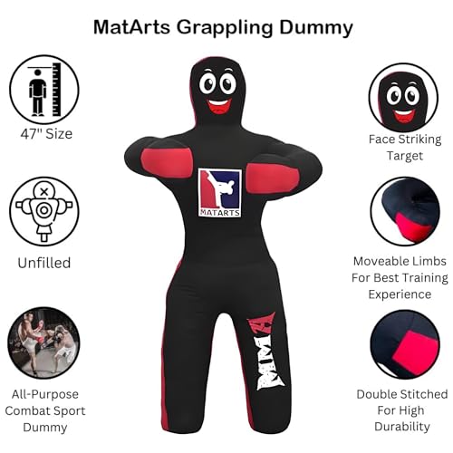 MMA Grappling Punching Dummy for Kids Combat Sports BJJ jiu Jitsu Judo Karate Taekwondo Wrestling Buddies Tackling and Boxing Dummies (47" / 4 Feet) - UNFILLED - color: Black