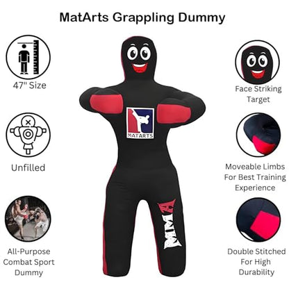 MMA Grappling Punching Dummy for Kids Combat Sports BJJ jiu Jitsu Judo Karate Taekwondo Wrestling Buddies Tackling and Boxing Dummies (47" / 4 Feet) - UNFILLED - color: Black