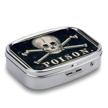 Metal 2 Compartment Pill Organizer Travel Friendly Portable Compact Pill Box Cute Pill Case to Hold Vitamins,Fish Oil,Supplements,Meds,Tablet for Purse,Pocket. (A Skeleton with a Black Background) - color: A Skeleton With a Black Background