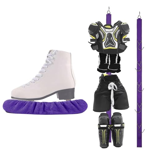 Qchengsan Ice Skate Blade Cover Plus Hockey Drying Rack,Ice Skate Blade Covers,Ice Skate Soakers,Hockey Equipment Gear Drying Rack - color: Purple