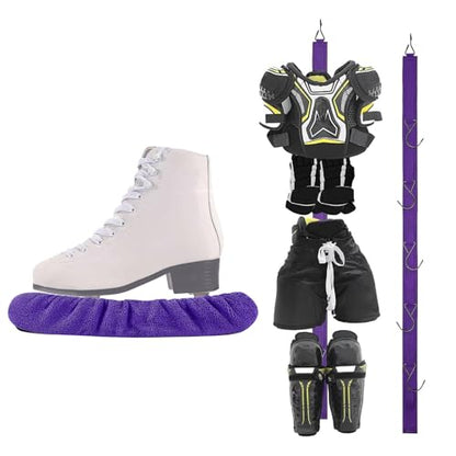 Qchengsan Ice Skate Blade Cover Plus Hockey Drying Rack,Ice Skate Blade Covers,Ice Skate Soakers,Hockey Equipment Gear Drying Rack - color: Purple