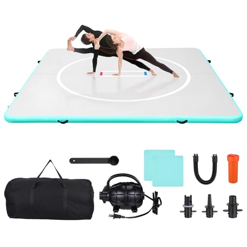 10x10ft Inflatable BJJ Mat, 4 Inch Thick Wrestling Mat for Home Training, 15 PSI Heavy Duty Foldable Grappling Mat with Electric Pump, Martial Arts Floor for MMA, Judo, Gymnastics for Men and Women