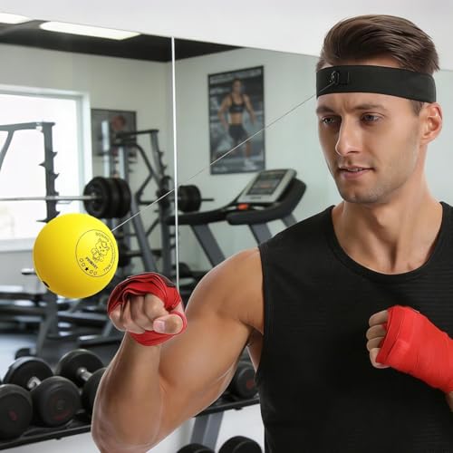 Punching Ball with Headband Adjustable Breathable Soft | Home Boxing Reflex Ball Punching Game for Men Women Adults Beginner Workout Exercise Relief Fitness MMA - color: Yellow