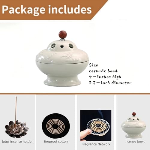 Ceramic Incense Burner | creamy white insence holder for Frankincense, Bakhoor, Charcoal, Stick, Powder, Cone, Coil, and Tower Incense
