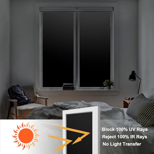 NINETREX Blackout Window Privacy Film,Darkening Window Tint Black Opaque Covering 100% Light Blocking Static Cling Sticker for High Privacy,（17.5 x 78.7inch,Black） - color: ['Blackout'], size: 17.5" x 78.7" (44.5 x 200 cm)