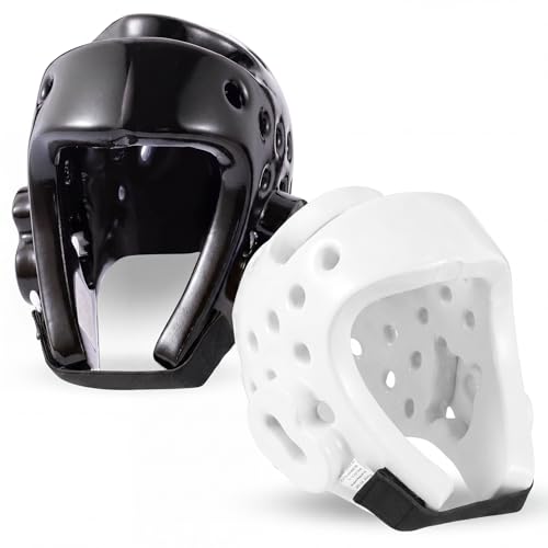JellyArch 2 Pcs Taekwondo Karate Headgear MMA Martial Arts Helmet Soft Head Guard Protection Sparring Gear Helmet Boxing for Men Women Thai Kickboxing Grappling Muay Taekwondo - color: White and Black, size: X-Large