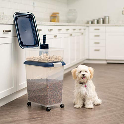 IRIS USA Dog Food Storage Container, 30 lbs & 11 lbs Combo, Cat Food Storage Container, Dog Treat Container, Airtight, Stackable, 2-Cup Scoop, Wheels, Easy Mobility, Navy - color: Navy