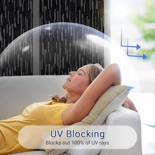 Haton Window Privacy Film, Black Stripe Non-Adhesive, 17.5" x 78.7" | Static Cling Non-Adhesive Film, Full Light Block, Blocks UV & Heat, Removable Privacy Cover for Bedroom & Bathroom Windows - color: Black Stripe, size: 17.5" x 78.7"