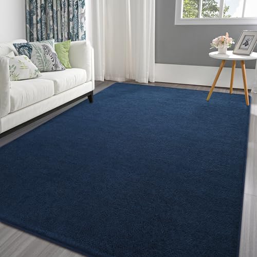 Pettop 5x7 ft Navy Blue Area Rugs for Bedroom Living Room, Washable Memory Foam Indoor Carpet, Modern Aesthetic Minimalist Non Slip Soft Comfy Carpet for Boys Girls Dorm Home Decor - color: Navy Blue, size: 5' X 7' (Rectangular)