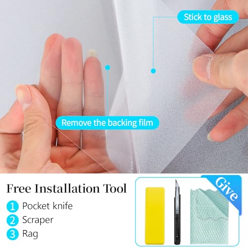 Frosted Glass Window Privacy Film Decorative, Static Cling Bathroom Window Frosting Film Day and Night Windows Cling Home Glass Door Cover, 17.5 inch x 78.7 inch | Static Cling Window Frosted Film,Day and Night Privacy Windows Cover for Glass Door,Garage,