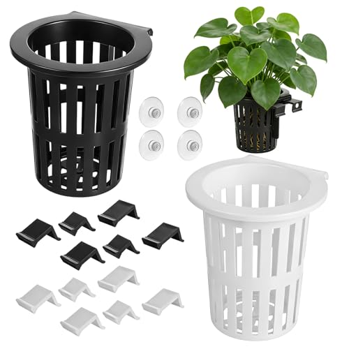 Xthrotsenk 2 Pcs Aquarium Plant Holder with 3 Size Hooks Hanging Fish Tank Plant Holder with 16 Hooks 4 Suction Cups for Fish Tank Cultivation Aquascape Decorations White Black