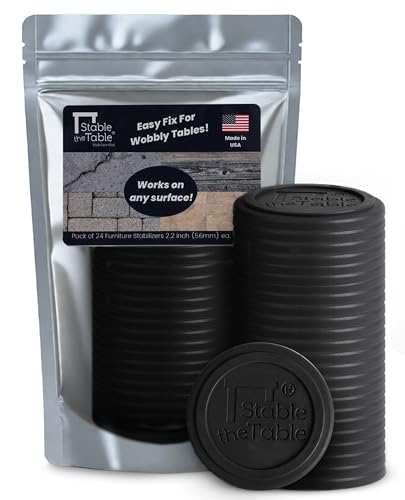 Stable the Table-Furniture Leveler, Non-Slip Stabilizer & Floor Protector | 24 Pack Charcoal Round, stackable rubber pads, simple 3-in-1 fix, levels wobbly furniture, stops sliding, protects floors - color: Charcoal Round