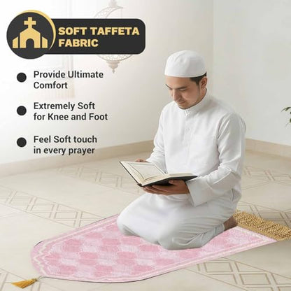 Muslim Prayer Mat Set, 4 PCS Soft Portable Islamic Prayer Rug - color: Pink
