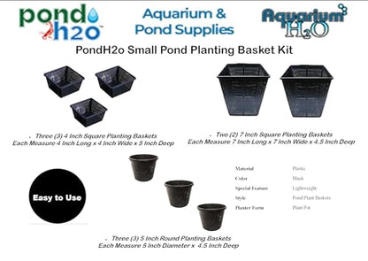 Small Water Garden Pond Aquatic Plastic Mesh Planting Basket Kit, Variety of 8 Pond Plant or Flower Planter Pots for Aquaponics, Hydroponics Slotted Mesh | Value 8 Pack