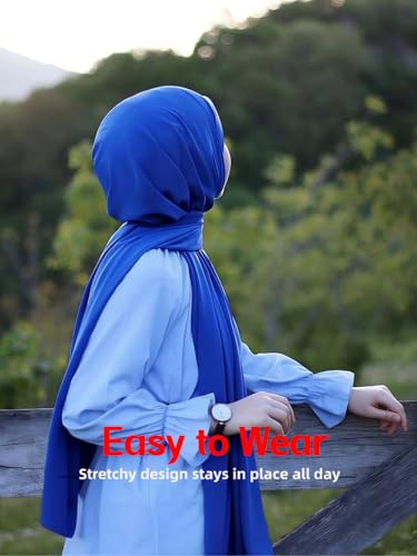 Hijab Scarf for Women Soft Muslim Hijabs Head Wrap Scarves Fashion Long Hair Shawls Stretchy Muslin Headscarf - color: Royal Blue Hijab Scarf for Women