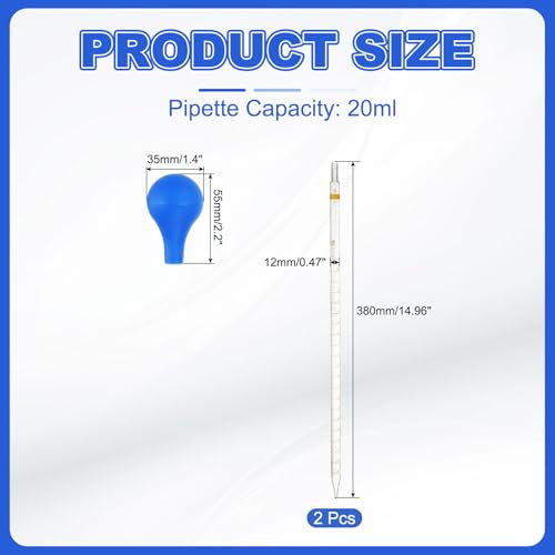 PATIKIL Graduated Dropper Pipettes Kit, 2pcs 20ml Borosilicate Glass Pipette with Rubber Cap for Transfer Liquid for Lab, Chemistry, Clear - size: 20ml