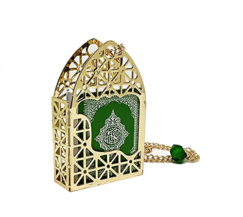 Islam Car Rear Mirror Mini Hangers - Islamic Ornament Al-Quran Ramadan Eid Muslim Car Décor Hanging Charm Decor Interior Accessories (Gold - Green)