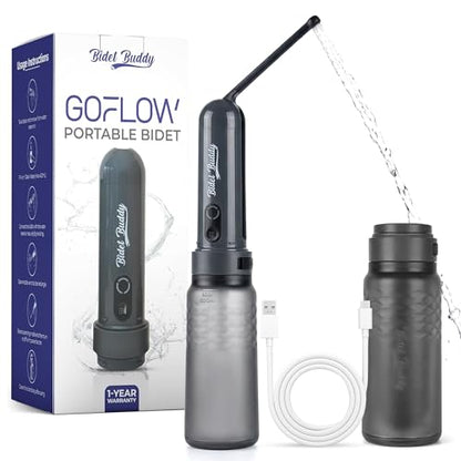 BIDET BUDDY® GoFlow Portable Bidet for Travel - 320ml Bottle with Adjustable Power Modes, Nozzle Wand, IPX7 Waterproof, USB C Charging, 800mAh Rechargeable Battery, Medium Pressure - style: 320ML