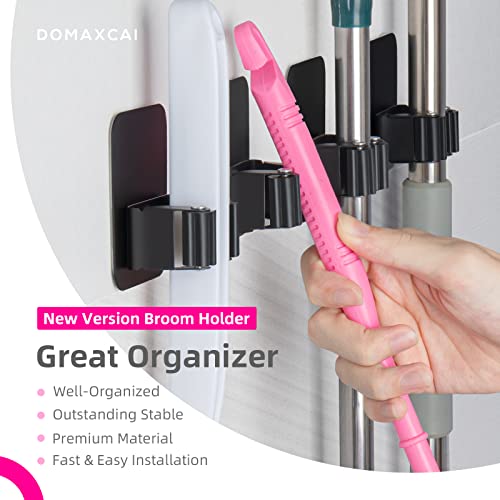 4 Pack Broom Holder Wall Mount, Improved Super Anti-Slip Mop and Broom Holder Wall Mount, Broom Hanger Gripper for Kitchen, Bathroom, Closet, Garden Garage, Black