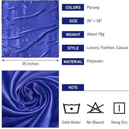 Syhood 4 Pcs 35 Inch Head Satin Large Bandana Satin Scarves Head Scarf for Women's Hair Square Scarf - color: Fluorescent Green, Red, Black, Royal Blue