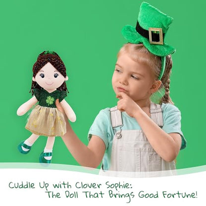 June Garden 14" Snuggle Cuties Clover Sophie - Saint Patrick's Day Soft Plush Doll - Huggable Irish Themed Rag Doll for Girls - Green Outfit - color: Green, size: Medium