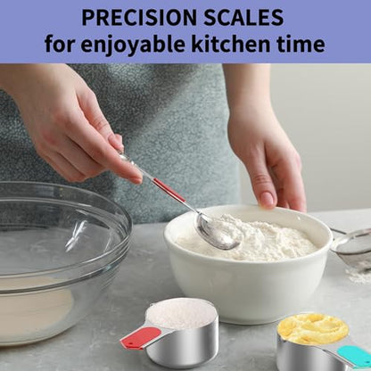 Magnetic Measuring Cups and Spoons Set, 5 Stainless Steel Measuring Cups for Dry and Liquid Ingredients, 7 Magnetic Measuring Spoons, 3 Plastic Measuring Cup with 1 Measuring Conversion Chart