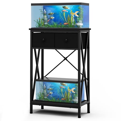 5-10 Gal Fish Tank Stand for Office Home, Metal Aquarium Stand with Drawer | Heavy Metal, Adjustable Feet, Fish Tank Table for Reptile Turtle Breeder Terrarium, Easy Assemble and Clean, 220lbs Capacity