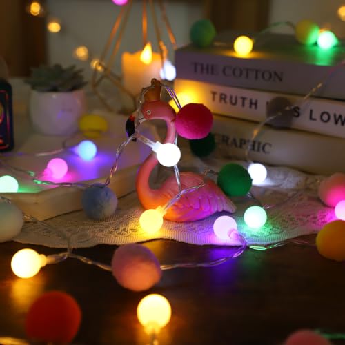 ChiRee 9.85FT String Lights with 20 Cute Pompoms 20 Colorful Ball LED Indoor String Lights Battery Operated with Timer for Home Bedroom Kids Playhouse Birthday Wedding Party Holiday Christmas - color: Colorful-Colorful Lights